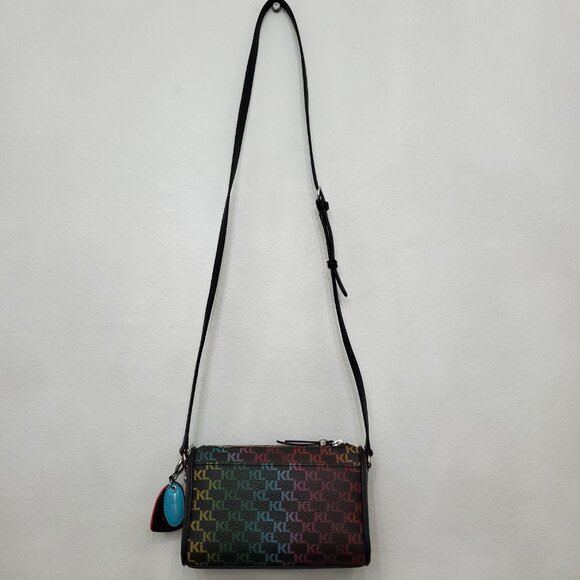 Karl Lagerfeld Paris Adele Faux Leather Rainbow Logo Crossbody Bag - Picture 8 of 16